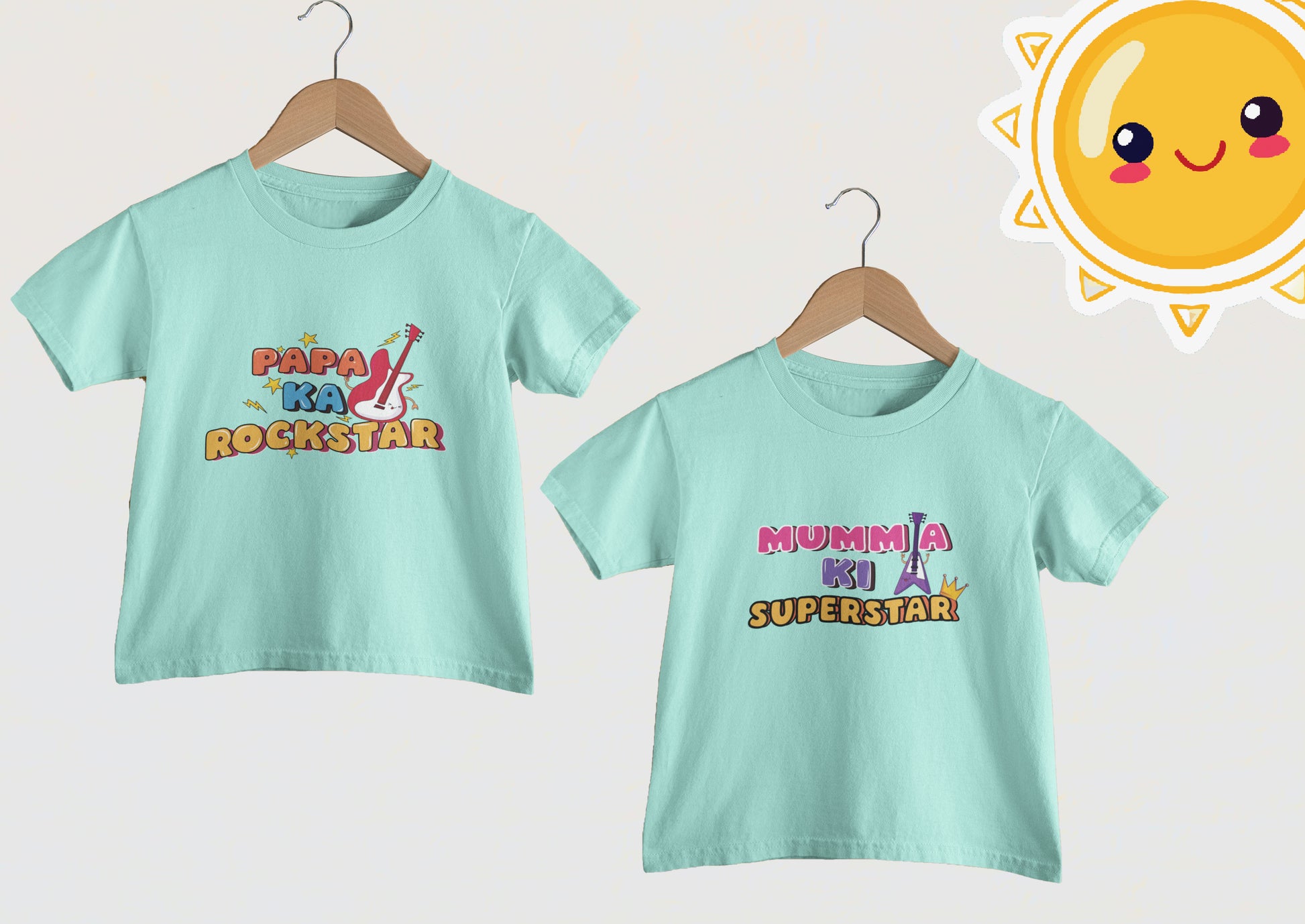 Siblings/Twins T-Shirt Set – “Papa Ka Rockstar” & “Mumma Ki Superstar” Tees