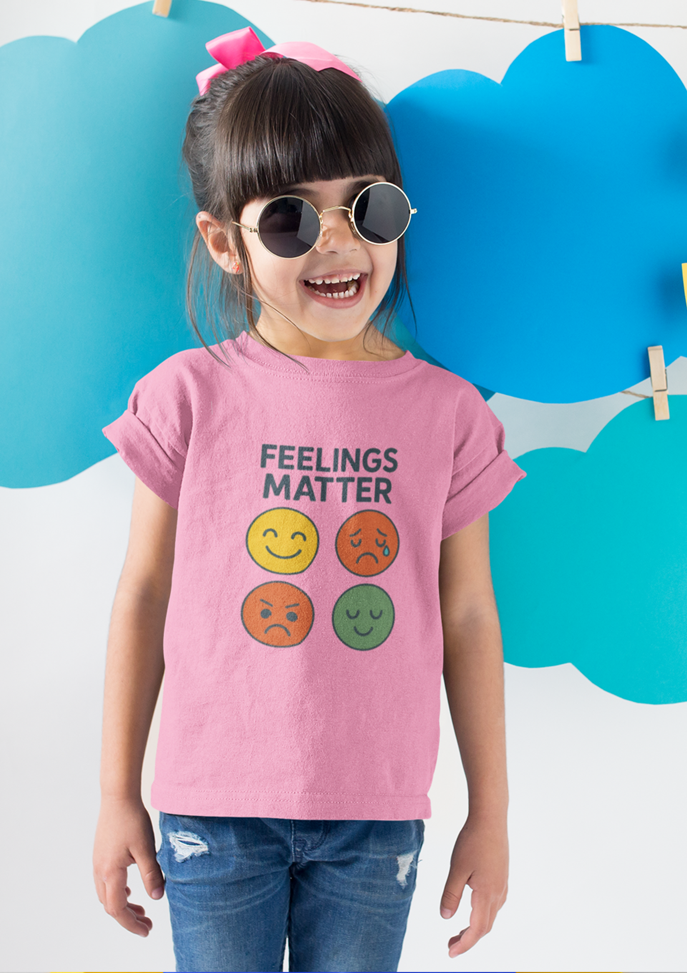 Feelings Matter Kids’ T-Shirt – Big Emotions, Little Voices (Girls)