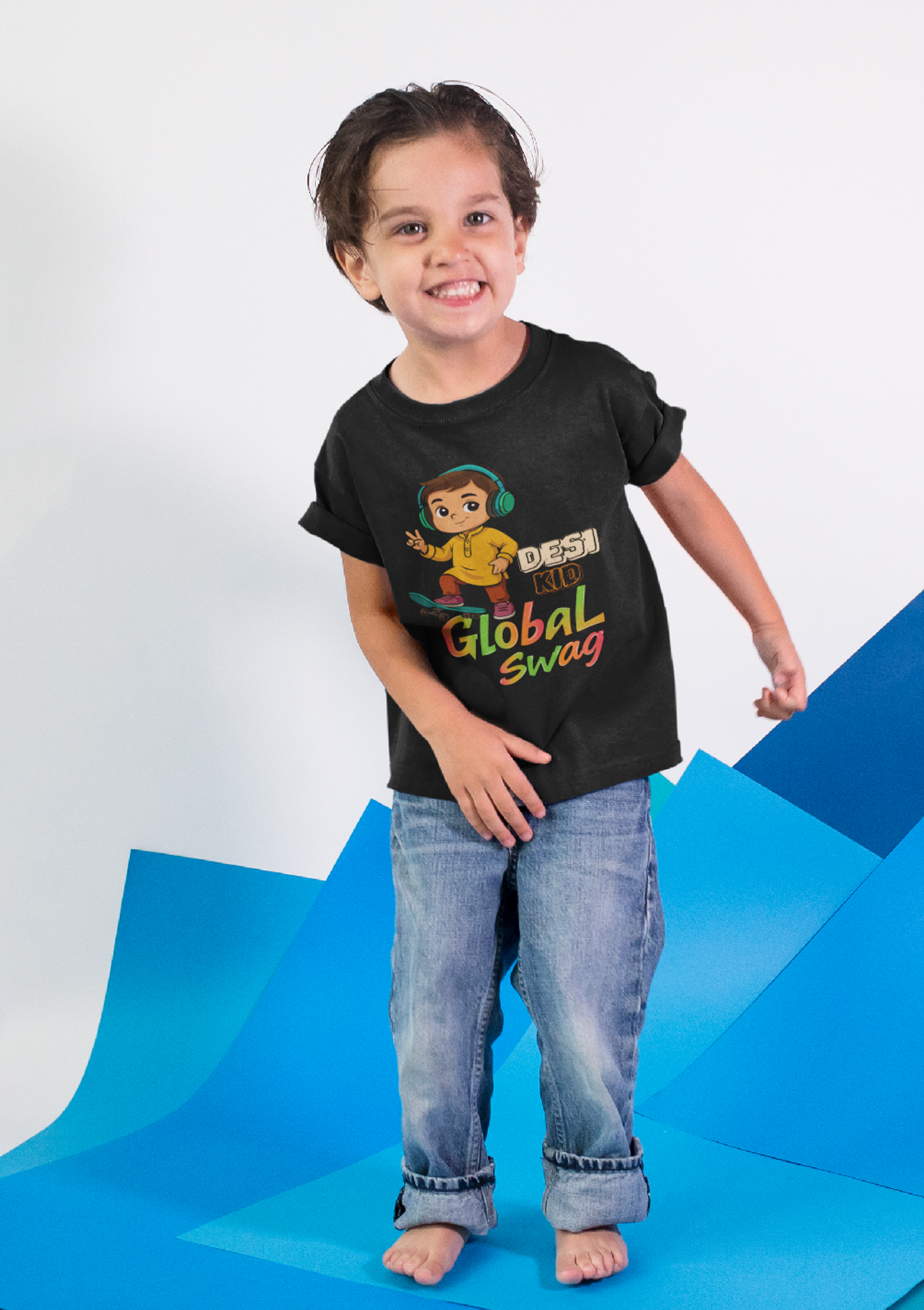 Desi Kid Global Swag T-Shirt – Cool & Comfy Tee for Kids (Black)