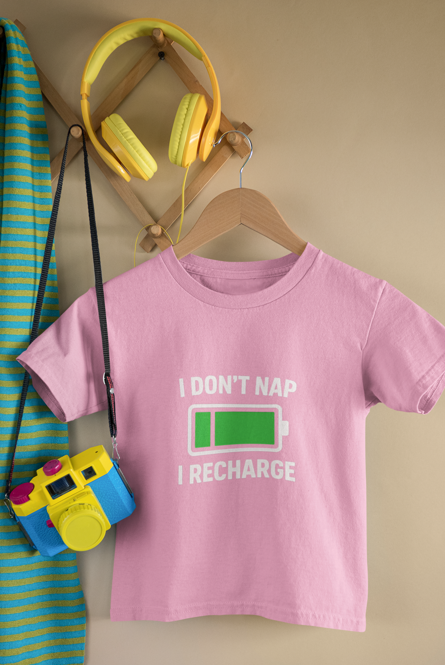 I Don’t Nap, I Recharge Kids’ T-Shirt – For the Tiny Powerhouse (Girls)