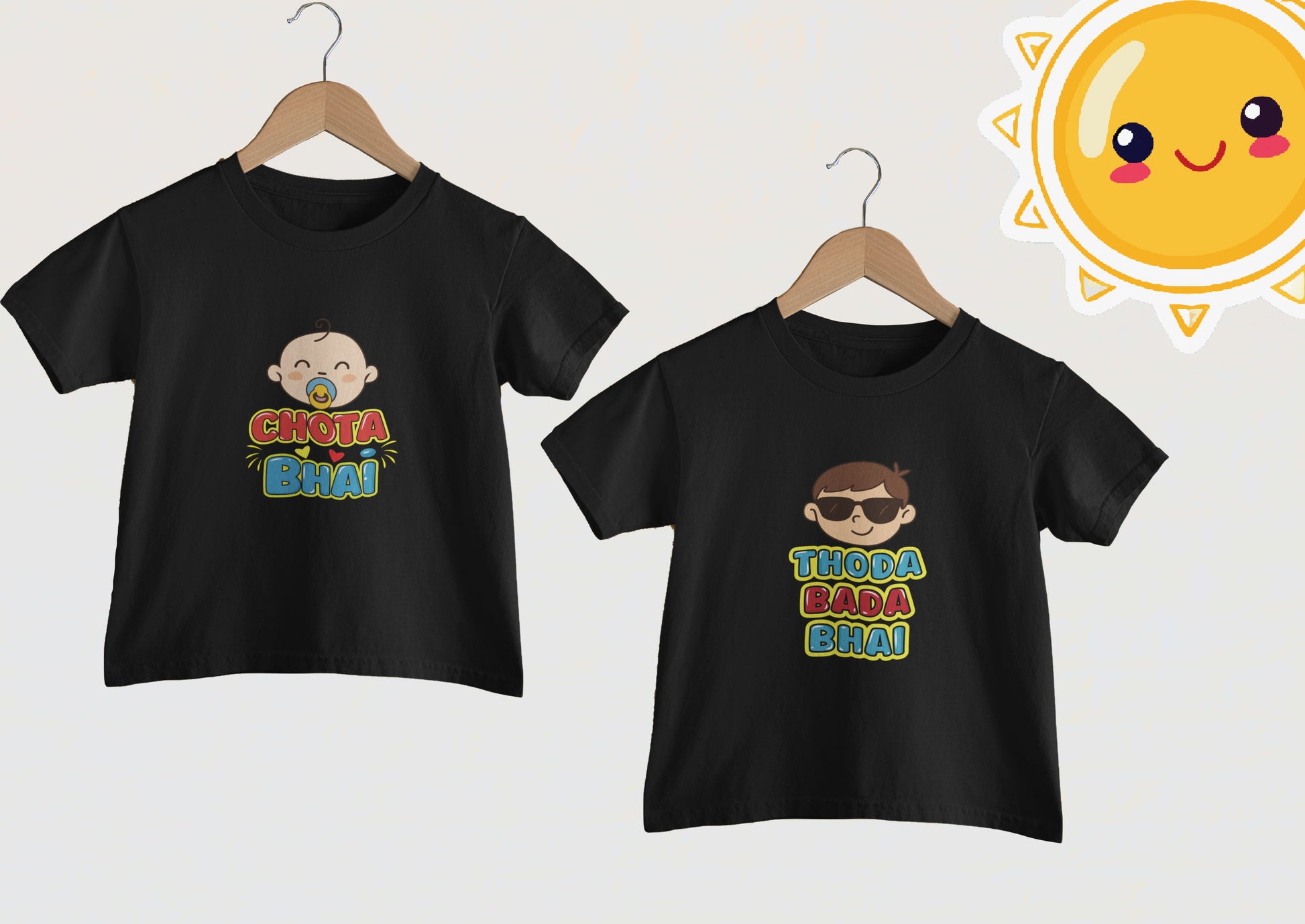 Brother Twins T-Shirt Combo – “Chota Bhai” & “Thoda Bada Bhai” Tees (Black)