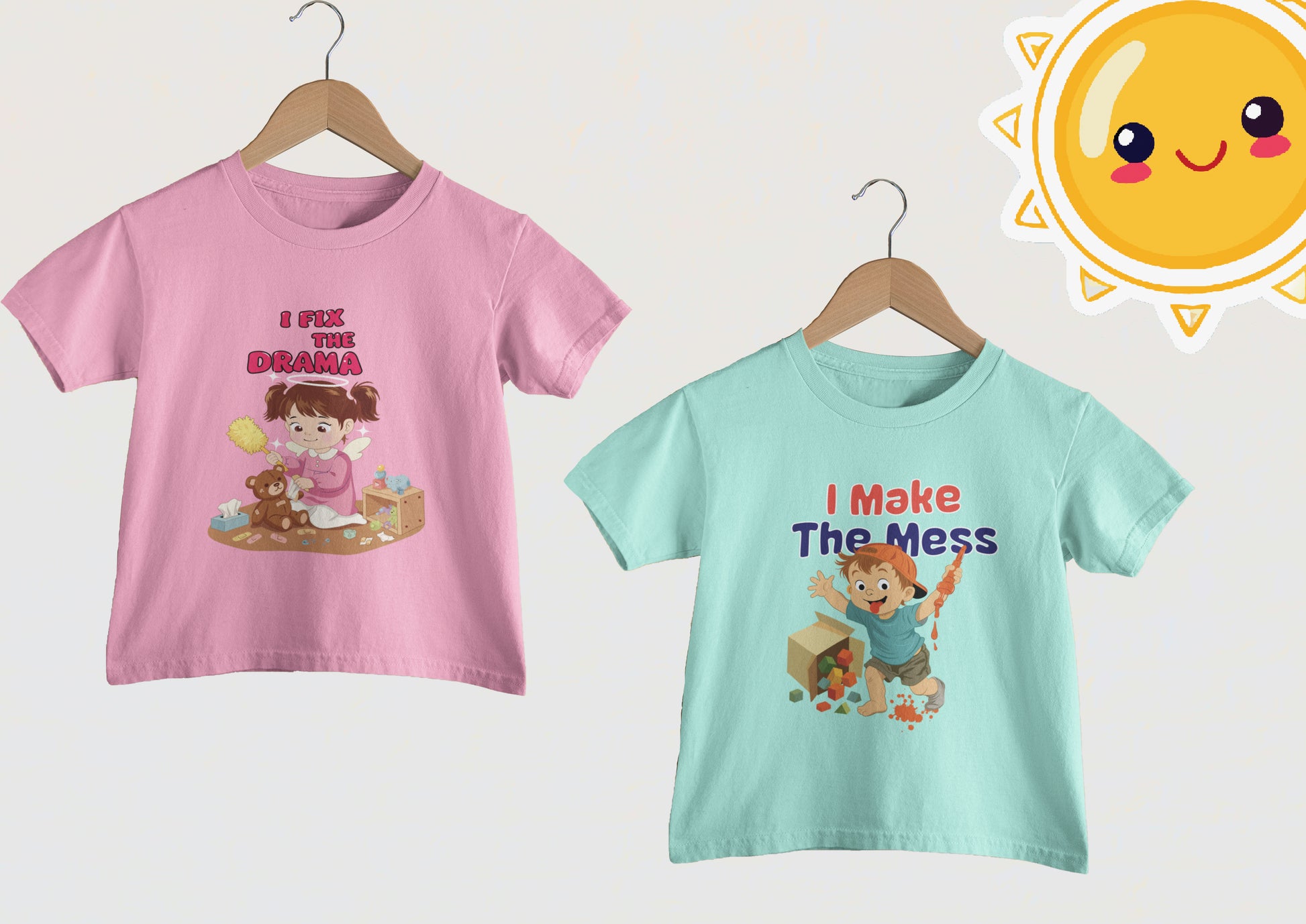 Siblings/Twins T-Shirt Set – “I Make the Mess” & “I Fix the Drama” (Boy & Girl)