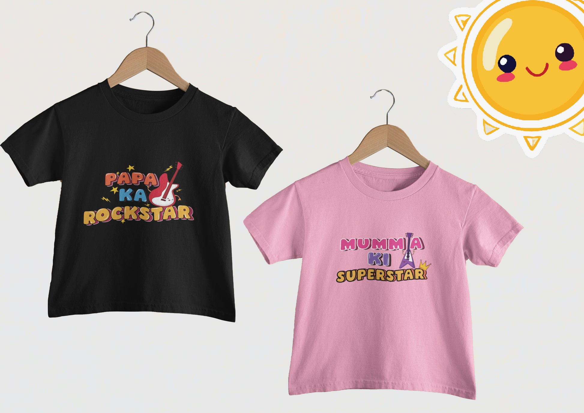 Siblings/Twins T-Shirt Set – “Papa Ka Rockstar” & “Mumma Ki Superstar” Tees