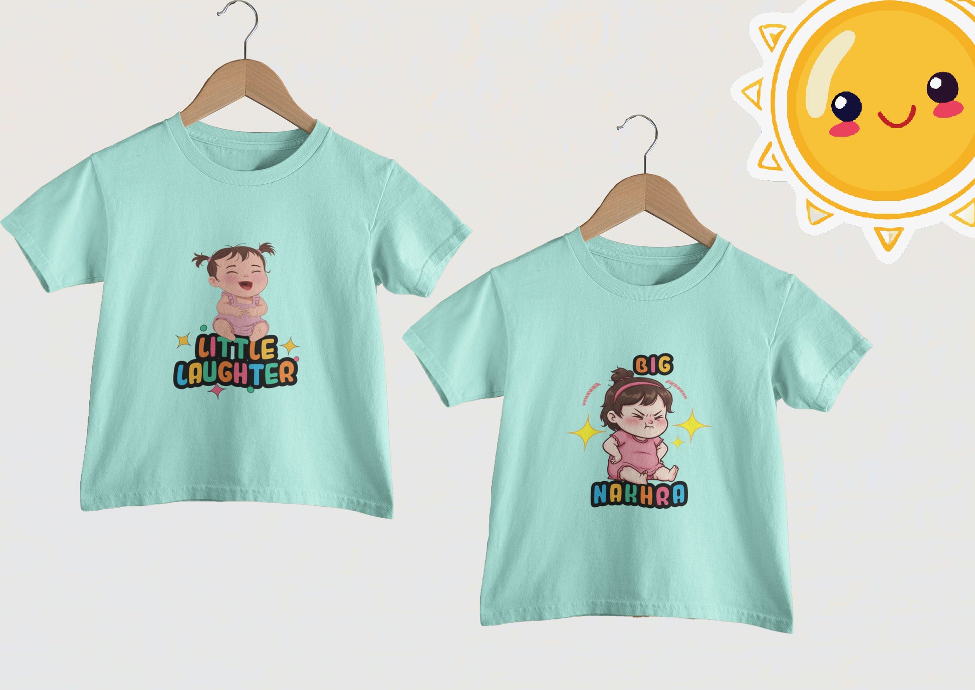 Siblings/Twins T-Shirt Set for Girls - “Little Laughter” & “Big Nakhra”