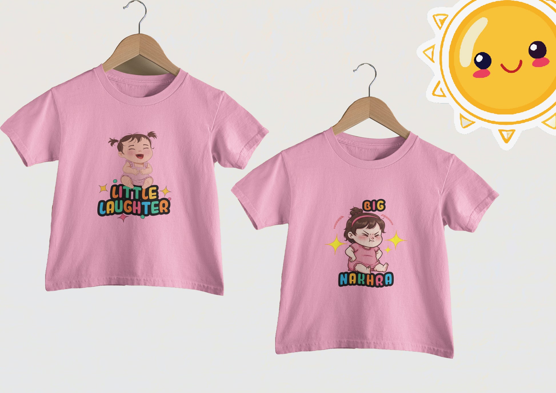 Siblings/Twins T-Shirt Set for Girls - “Little Laughter” & “Big Nakhra”