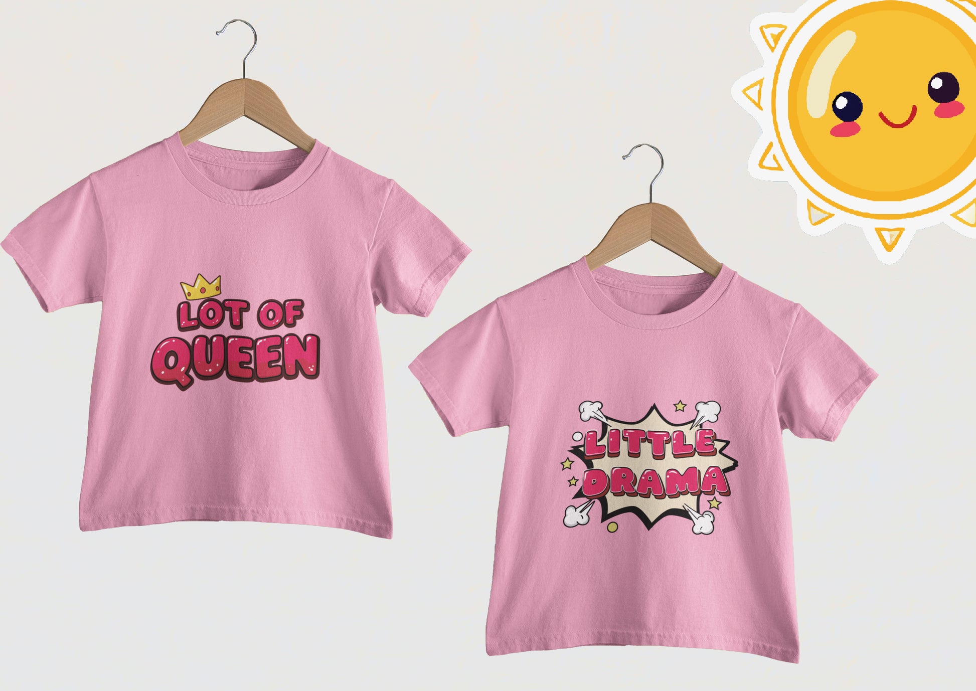 Siblings/Twins T-Shirt Set for Girls – “Little Drama” & “Lot of Queen”