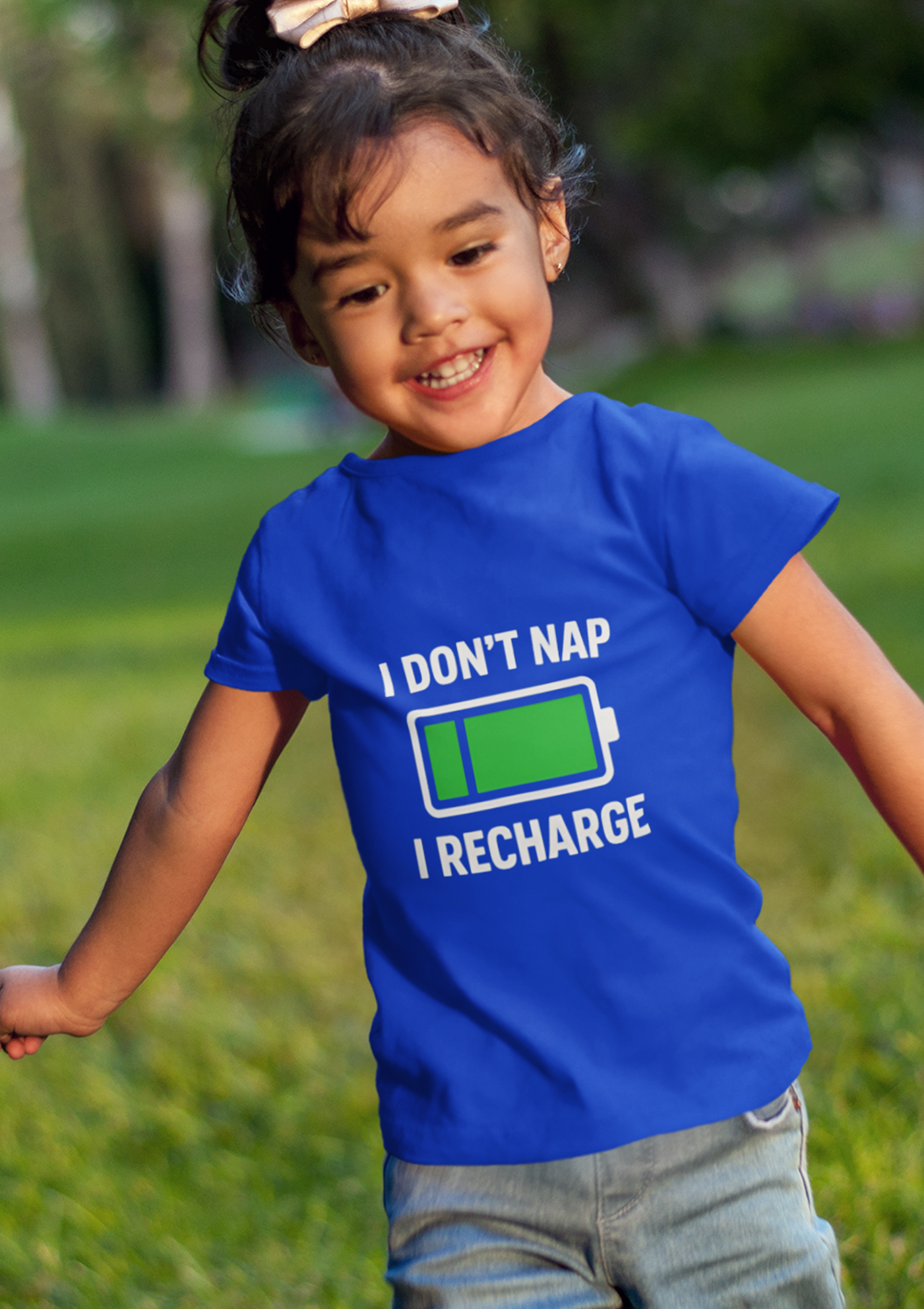 I Don’t Nap, I Recharge Kids’ T-Shirt – For the Tiny Powerhouse (Girls)